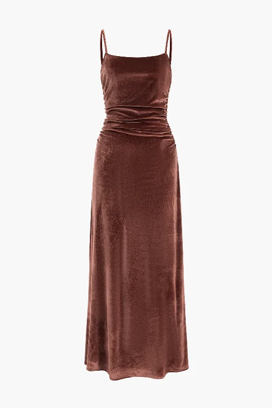 Women's Square-Neck DressesVelvet Ruched Slip Maxi Dress