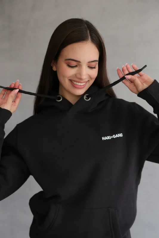 Women's Hooded Sweatshirts with Striped LiningClassic Black Logo Hoodie