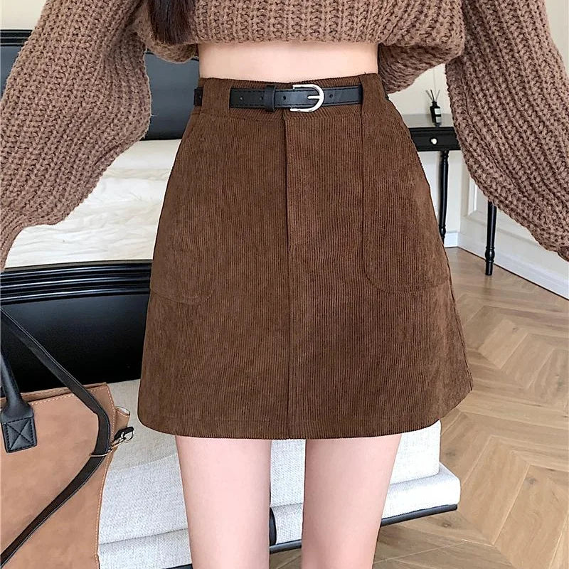 Women's Jodhpurs with Boat CollarFashionSierra - New Autumn Winter Corduroy Mini Women Fashion High Waist A-line Package Hip Korean Ladies Short Skirt