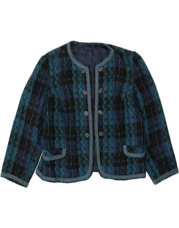 Women's Coats with Fur Trimmed ButtonsVINTAGE Womens Blazer Jacket UK 18 XL Navy Blue Check