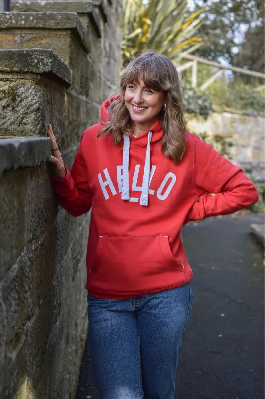 Women's Hooded Sweatshirts with Hidden PocketsLuxe - Red Hello Hoodie