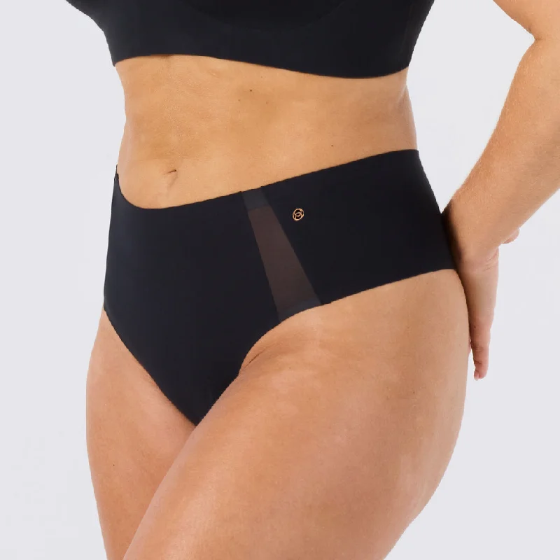 sports bras with mesh insertsEvelyn and Bobbie High Waisted Thong Black Mesh