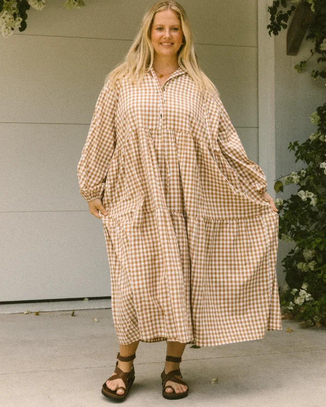 Women's Maxi DressesMaxi Avalon Smock Dress | Caramel Gingham