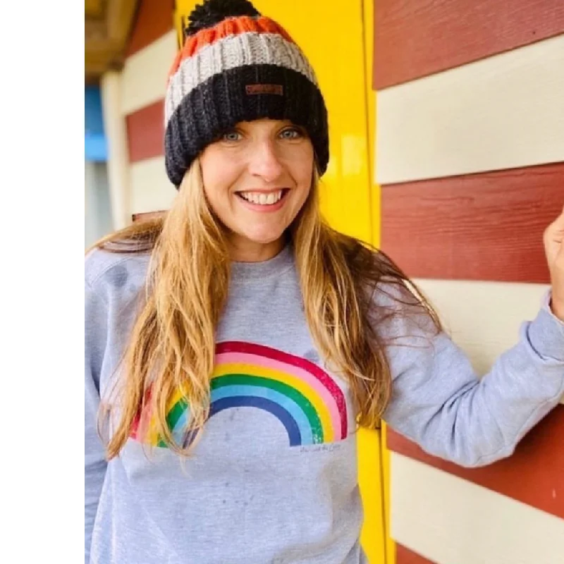 Women's Hooded Sweatshirts with Welt PocketsOrganic Cotton Vintage Rainbow Sweatshirt in Grey