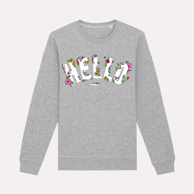 Women's Hooded Sweatshirts with Flannel LiningGrey Floral Hello Sweatshirt