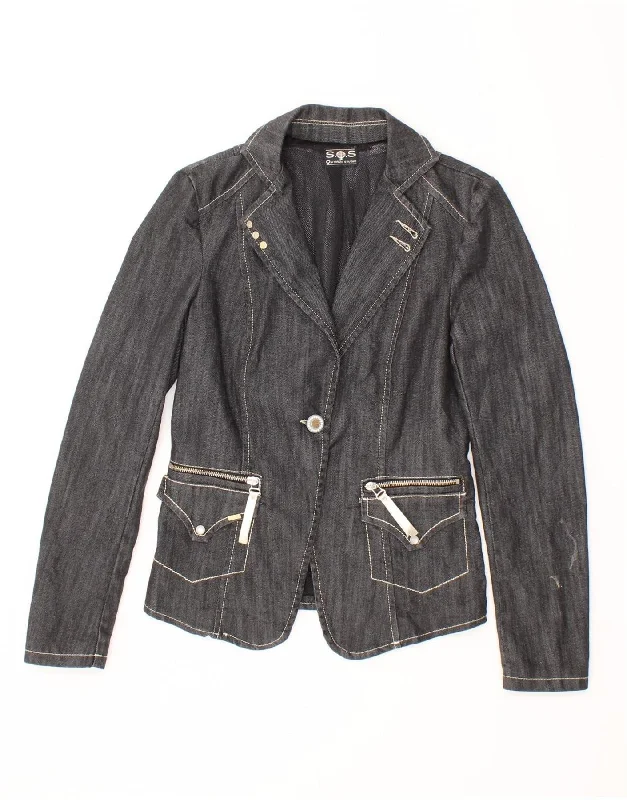 Women's Coats with ButtonsVINTAGE Womens Denim Jacket UK 10 Small Black Cotton