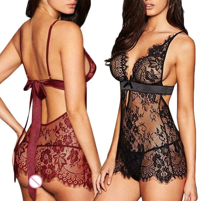 plus-size underwire demi-cups with lace trimLace Babydoll Backless Nightdress - Sexy Lingerie