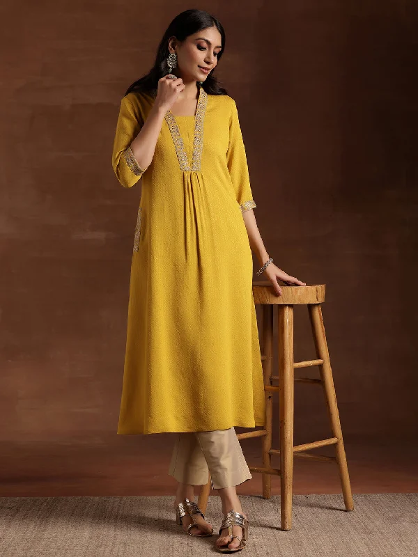 Women's Jumpsuits with Straight HemYellow Yoke Design Silk A-Line Kurta