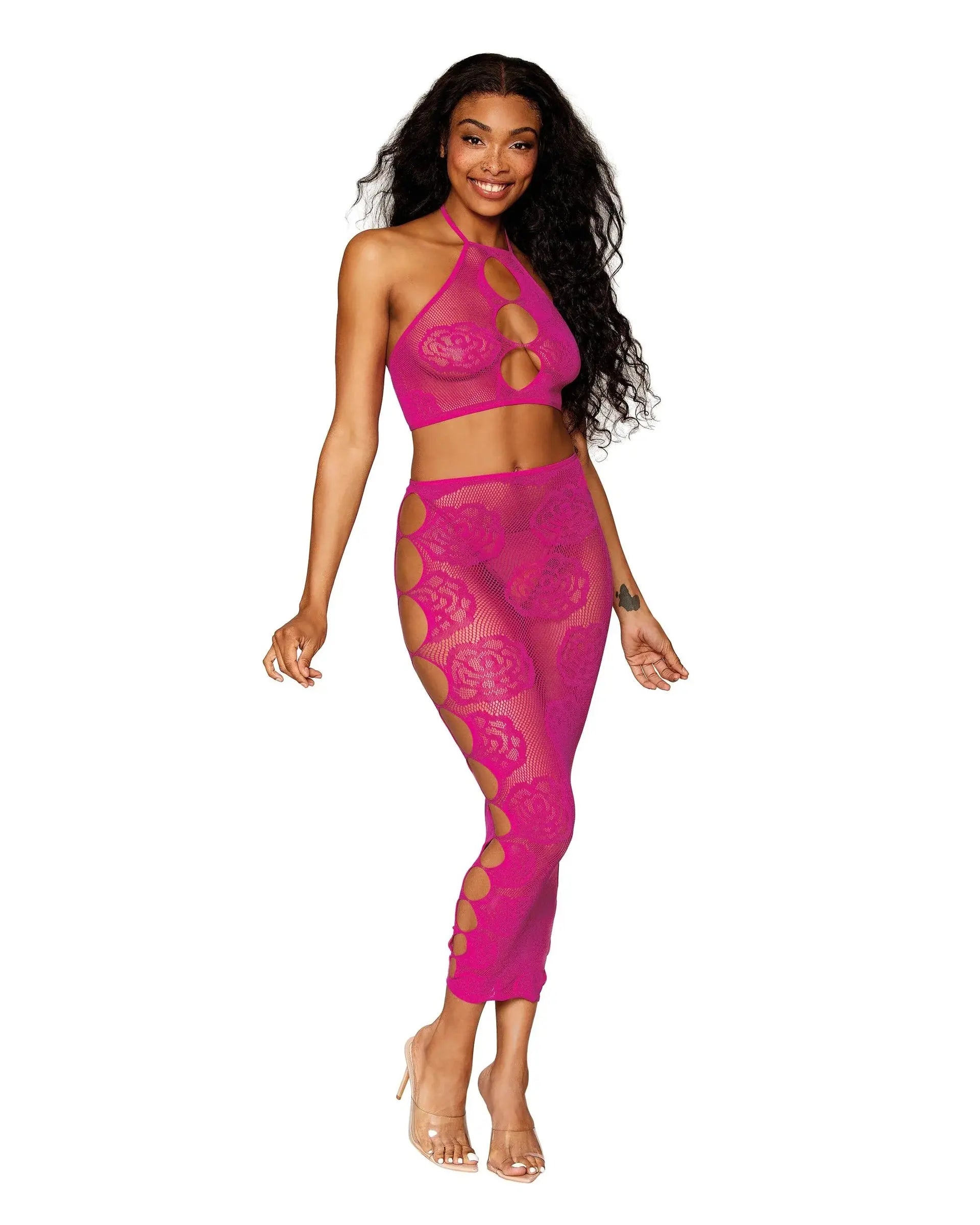 wireless maternity sleep brasSeamless Bodystocking with Knitted Large Rose & Fishnet Pattern