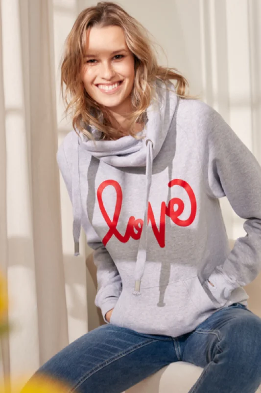 Women's Hooded Sweatshirts with Terry Cloth LiningGrey Love Me Cowl Neck Hoodie