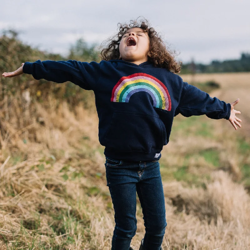 Women's Hooded Sweatshirts with Moisture-Wicking FabricKID: Navy Rainbow Hoodie