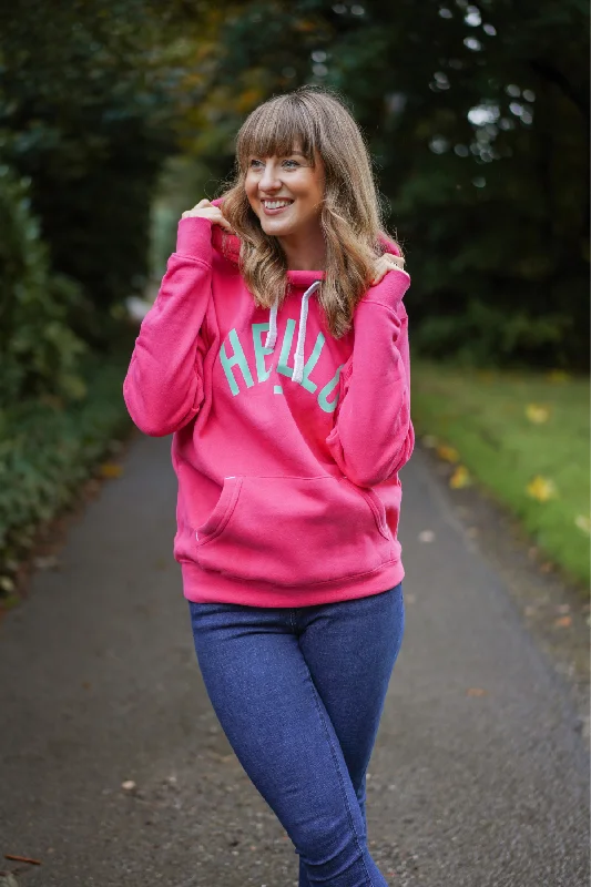 Women's Hooded Sweatshirts with Button ClosureLuxe - Bright Pink Hello Hoodie