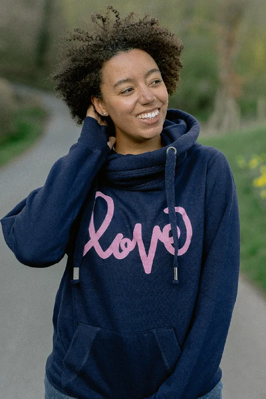 Women's Hooded Sweatshirts with High WaistNavy Love Me Cowl Neck Hoodie