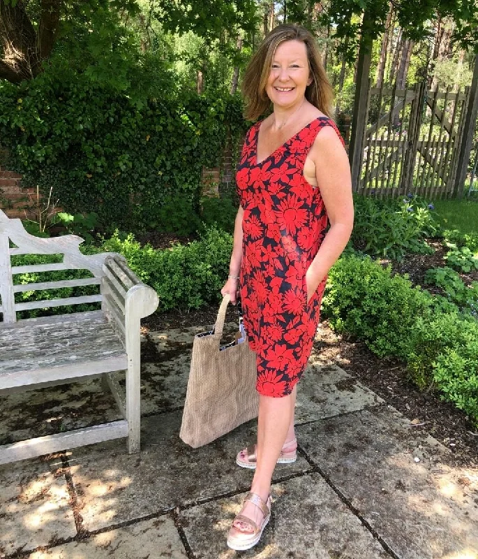 Women's Square Collar DressesNavy & Red Floral Linen Blend Dress 6