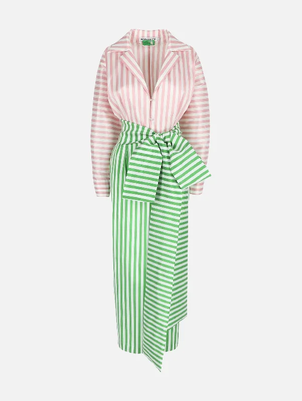 Women's Square Collar DressesClaire Stripe Dress in Grass Green & Blush Pink