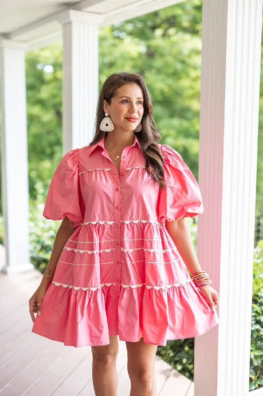 Women's Notched Collar DressesFabulous Coral Pink Babydoll Dress