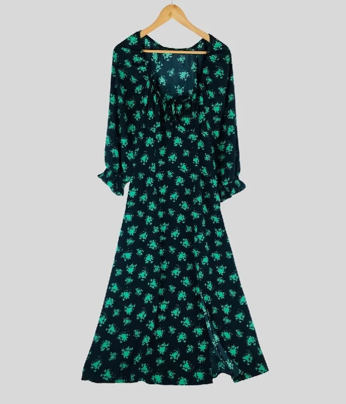 Women's Halter DressesGreen Floral Sweetheart Midaxi Dress