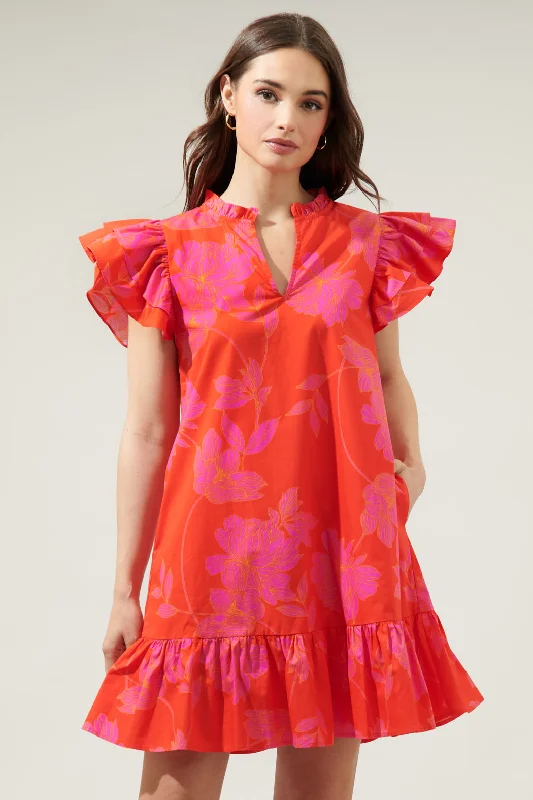 Women's Gathered DressesMaylene Mile Floral Ruffle Shift Dress