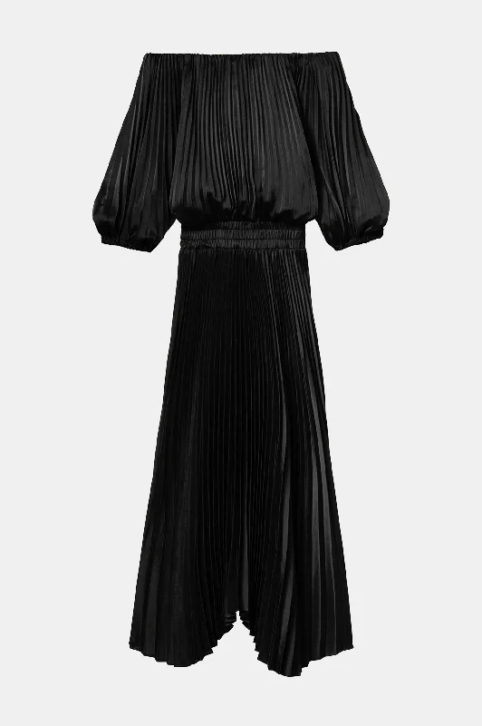 Women's Mandarin Collar DressesSienna Satin Pleated Off Shoulder Dress