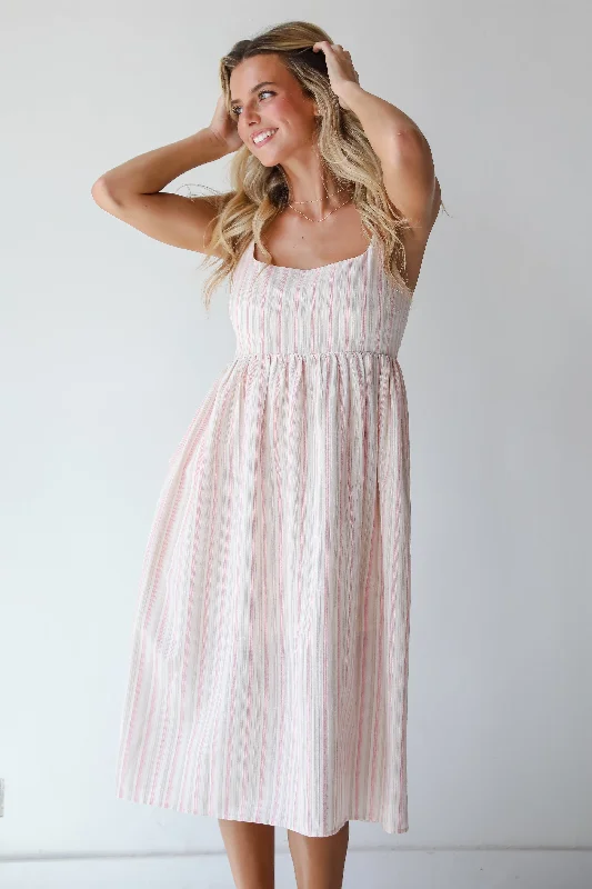 Women's Racerback DressesFINAL SALE - Charmed Energy Pink Striped Midi Dress