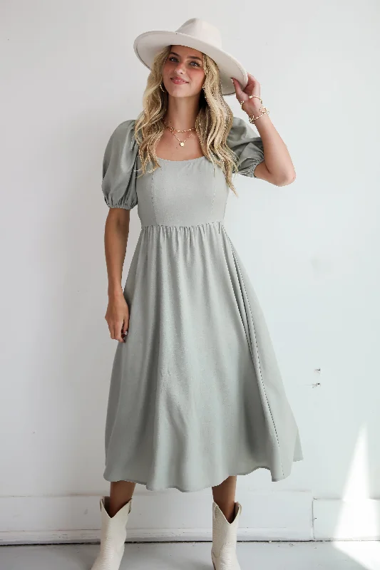 Women's Bodycon DressesChic Persuasion Sage Linen Midi Dress