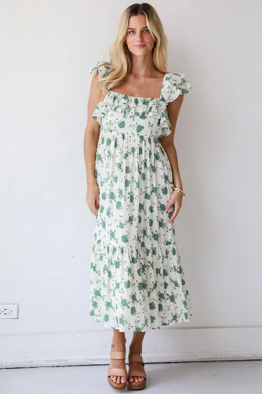 Women's Keyhole-Neck DressesFINAL SALE - Fabulous Darling Green Floral Midi Dress