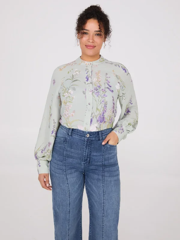 Women's Blouse with PatchesFloral Print Round Collar Chiffon Blouse