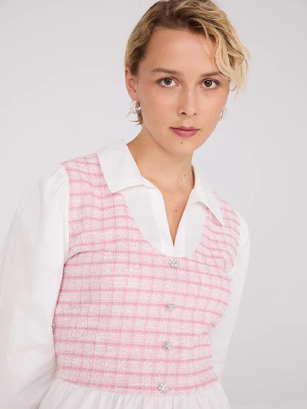 Women's Blouse for Church2-Fer Plaid Boucle Vest With Blouse