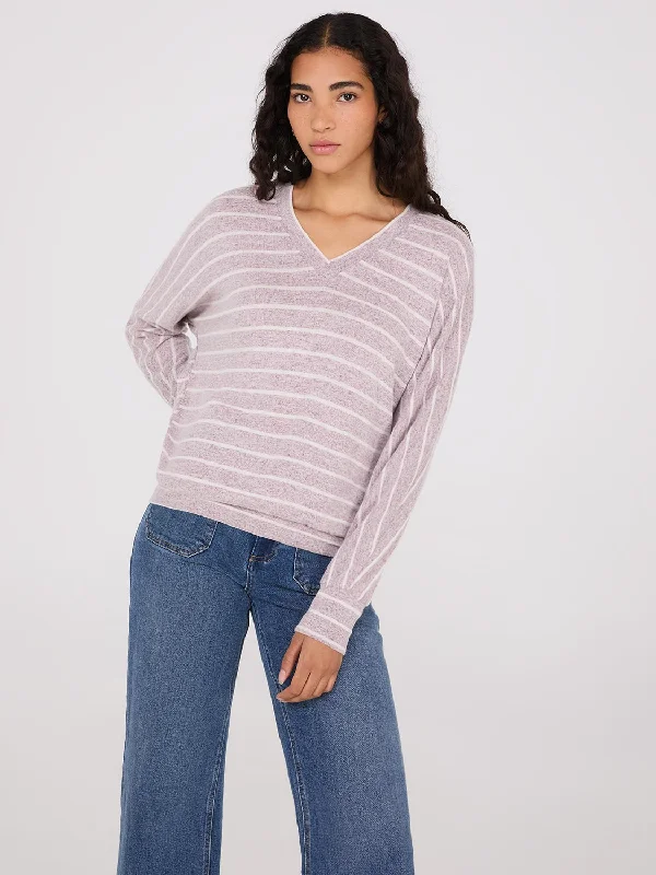 Women's Blouse with Mandarin CollarStriped V-Neck Dolman Sleeve Top