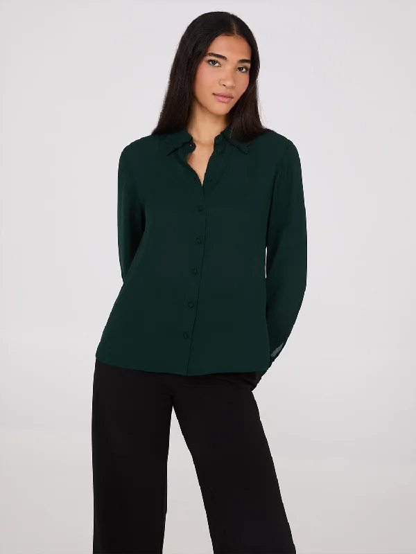 Women's Blouse with Square CollarScalloped Button-Front Blouse