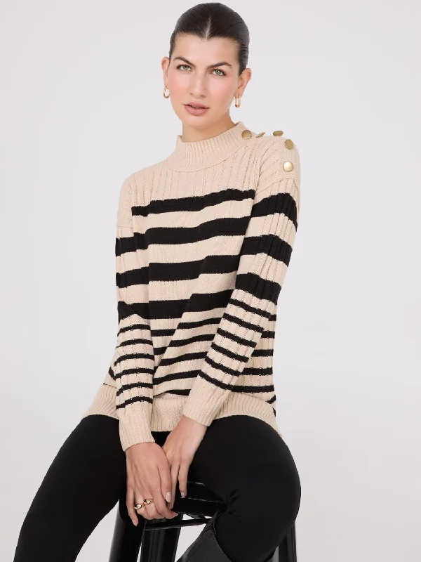 Women's Blouse with Mandarin CollarStriped Tunic Sweater With Button Details