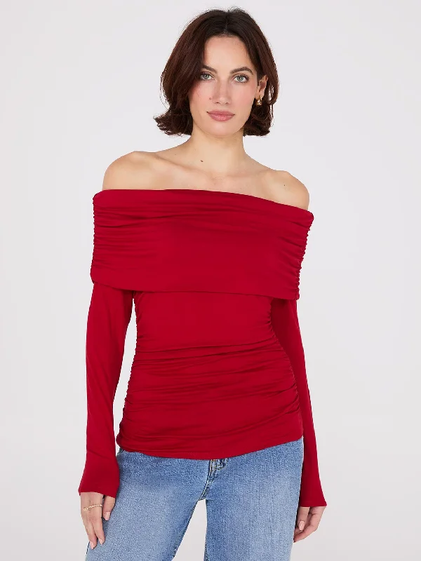 Women's Blouse with Three-Quarter SleevesRuched Off-The-Shoulder Top