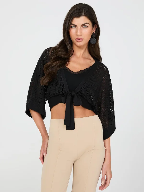 Women's Blouse for HolidayPointelle Shrug With Front Tie