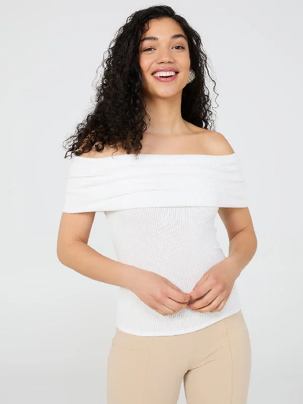 Women's Blouse with Cropped LengthRibbed Off-The-Shoulder Top