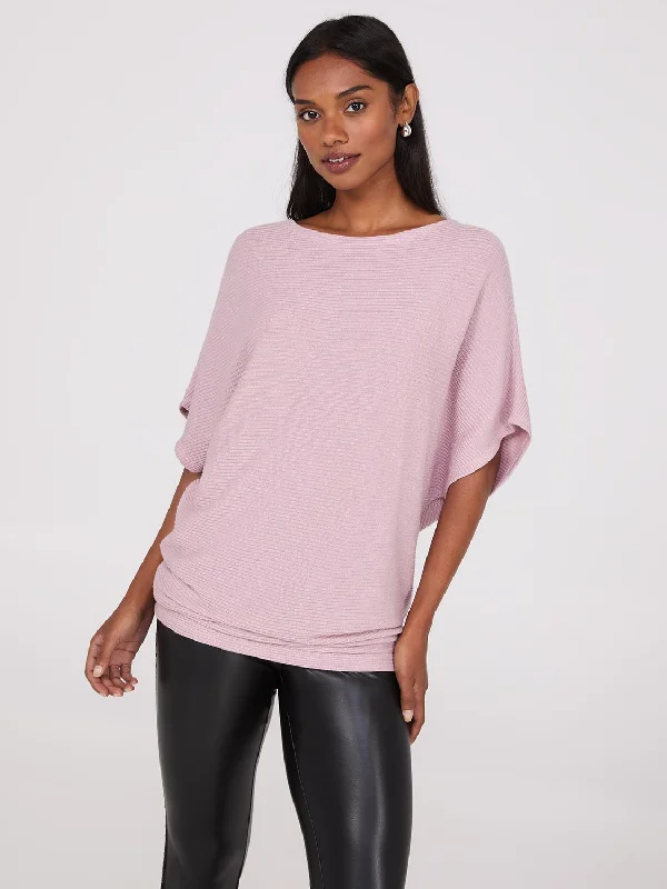 Women's Blouse with Asymmetrical HemMetallic Boat Neck Dolman Sleeve Top