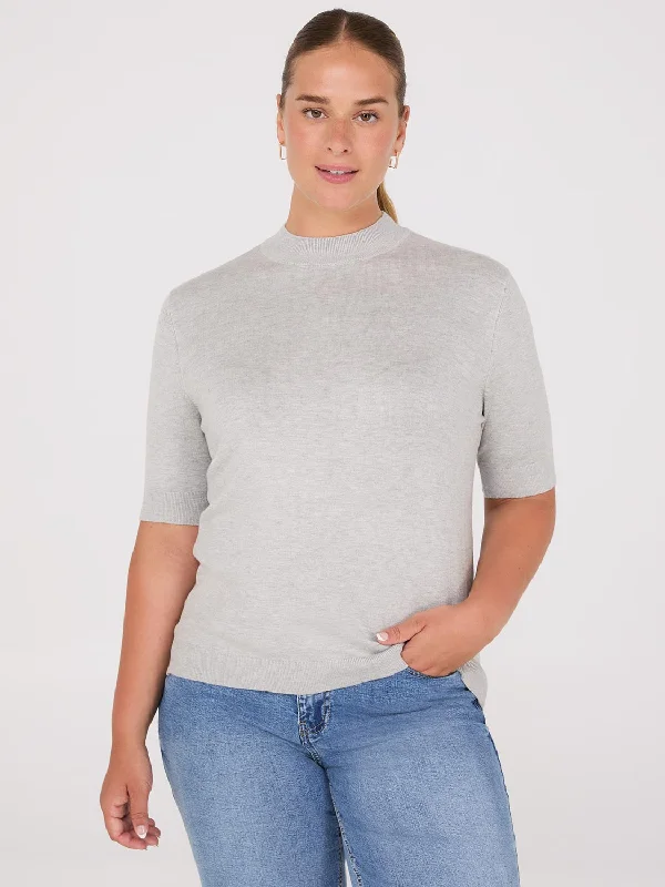 Women's Blouse with Low CollarMock Neck Elbow Sleeve Top